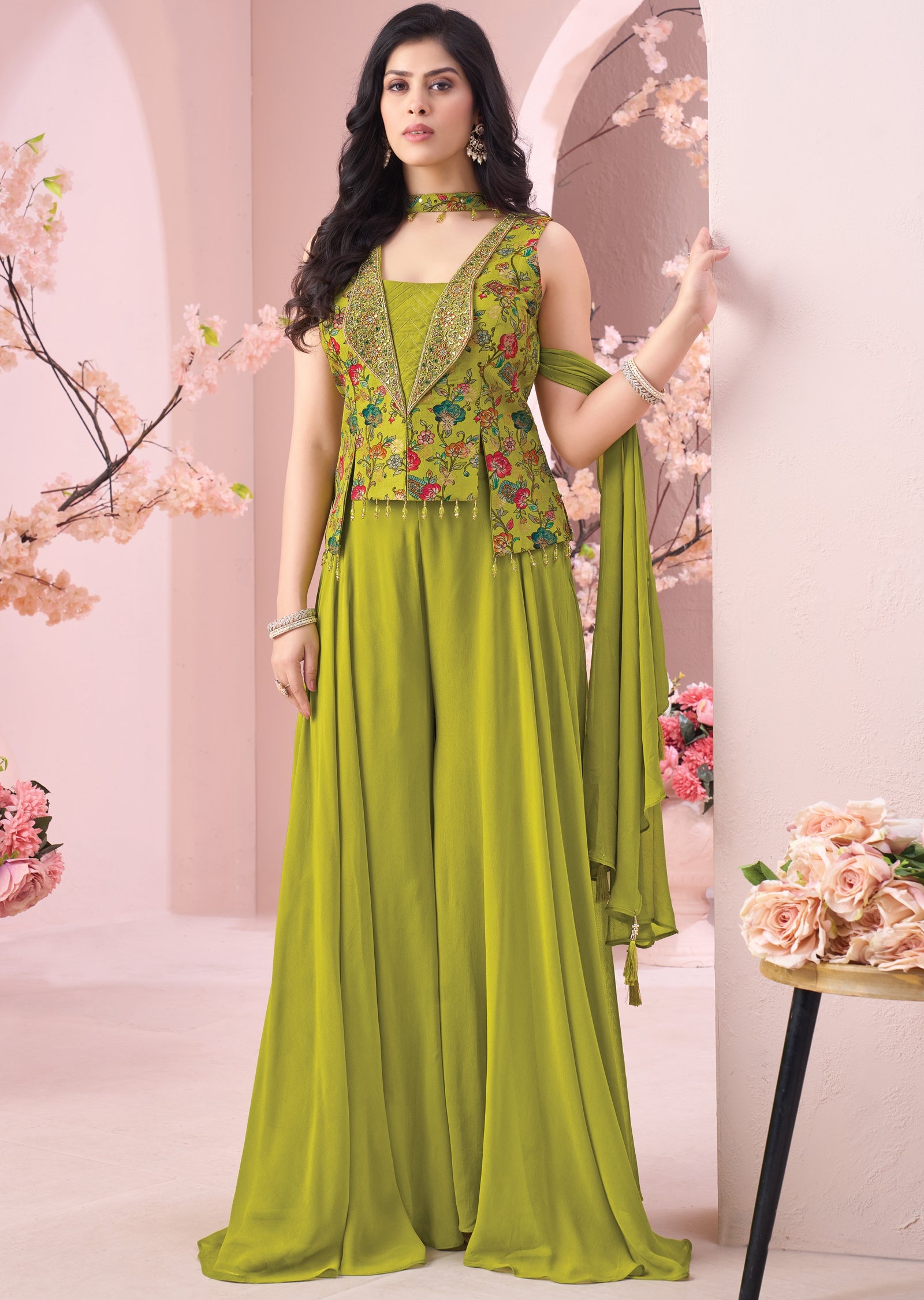 Green Silk sharara Set