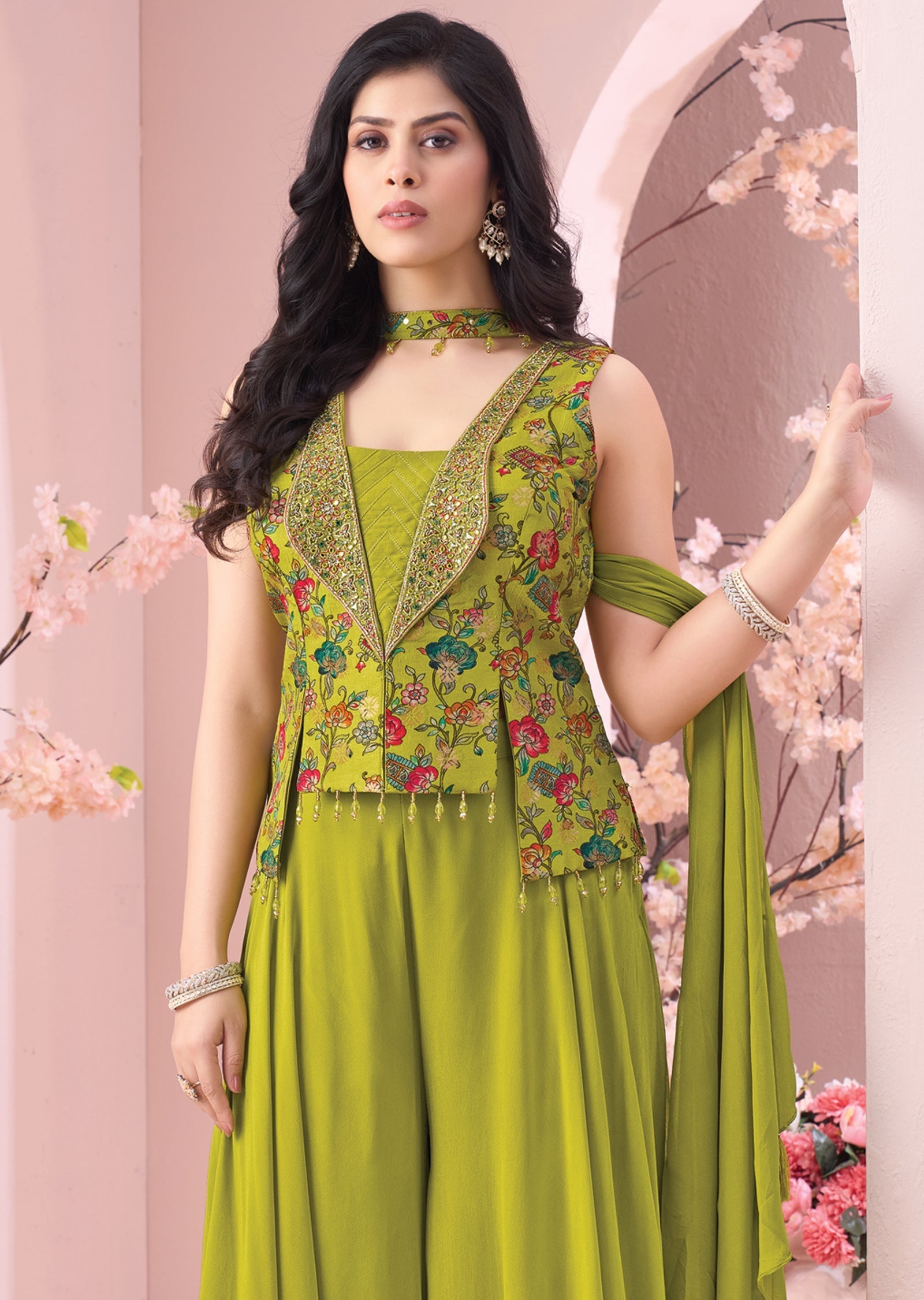 Green Silk sharara Set
