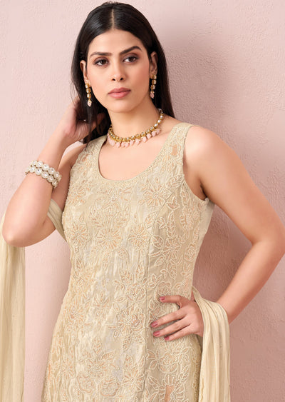 Cream Tissue Sharara Set