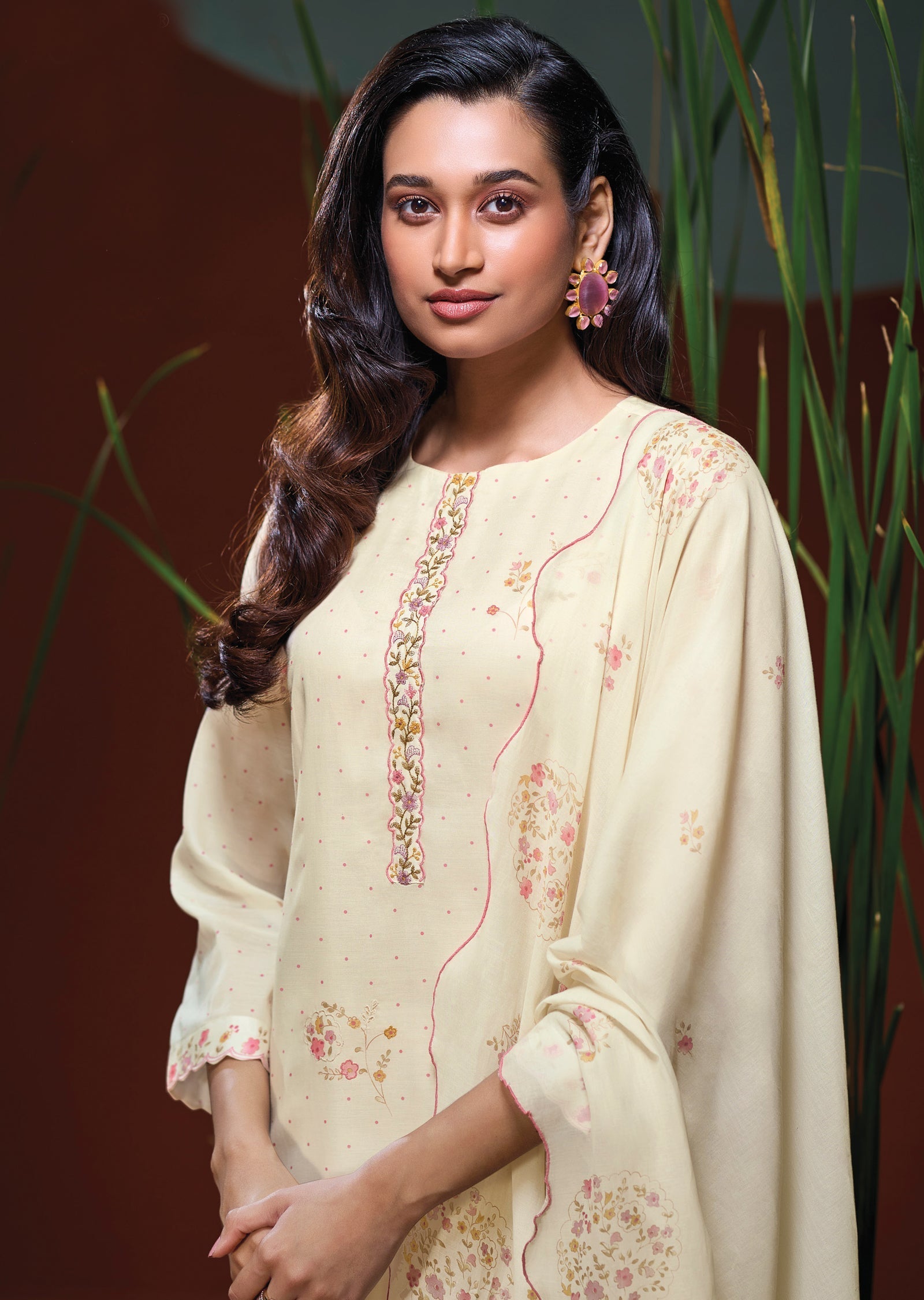 Cream Muslin Straight cut Suit
