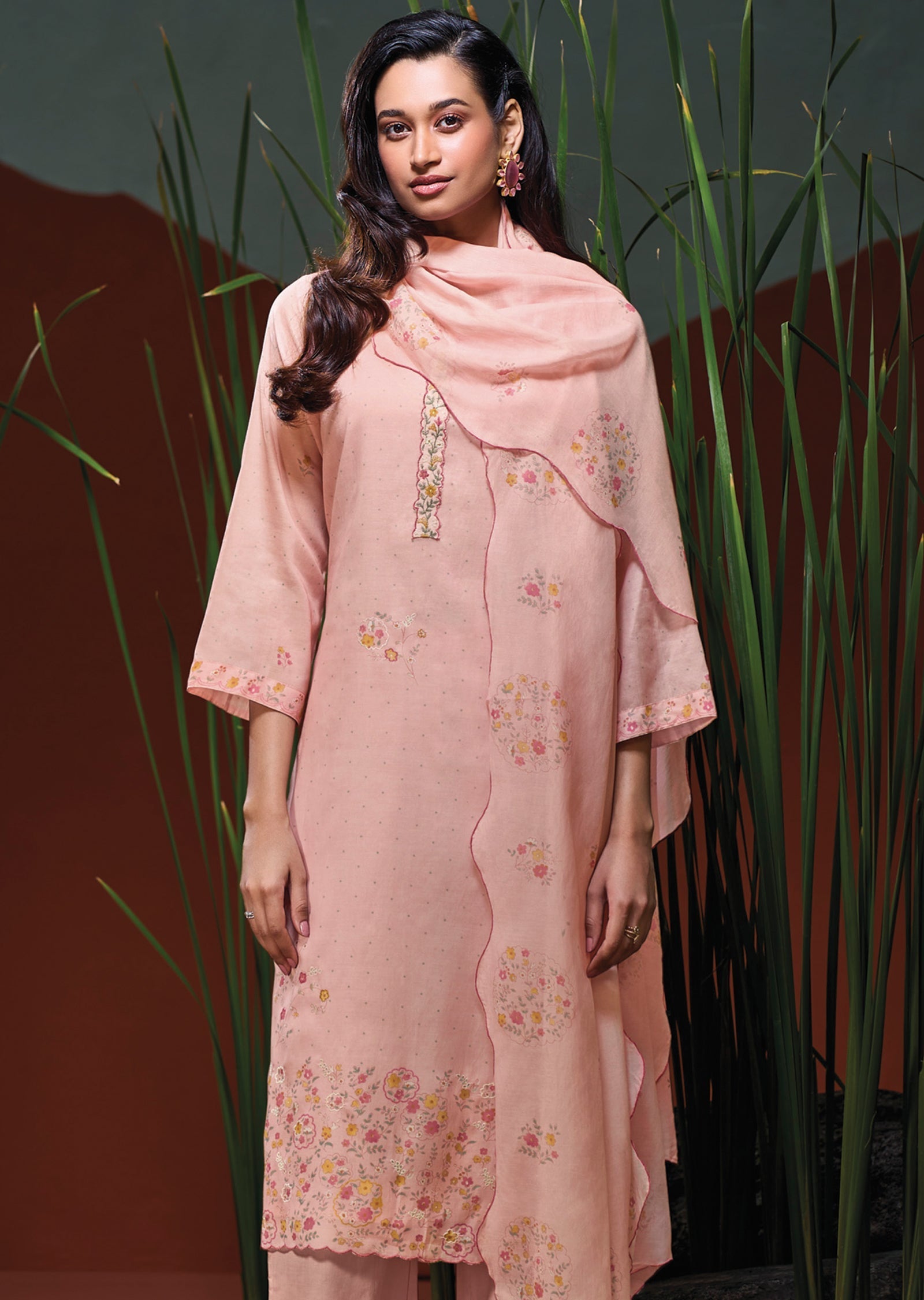 Pink Muslin Straight cut Suit