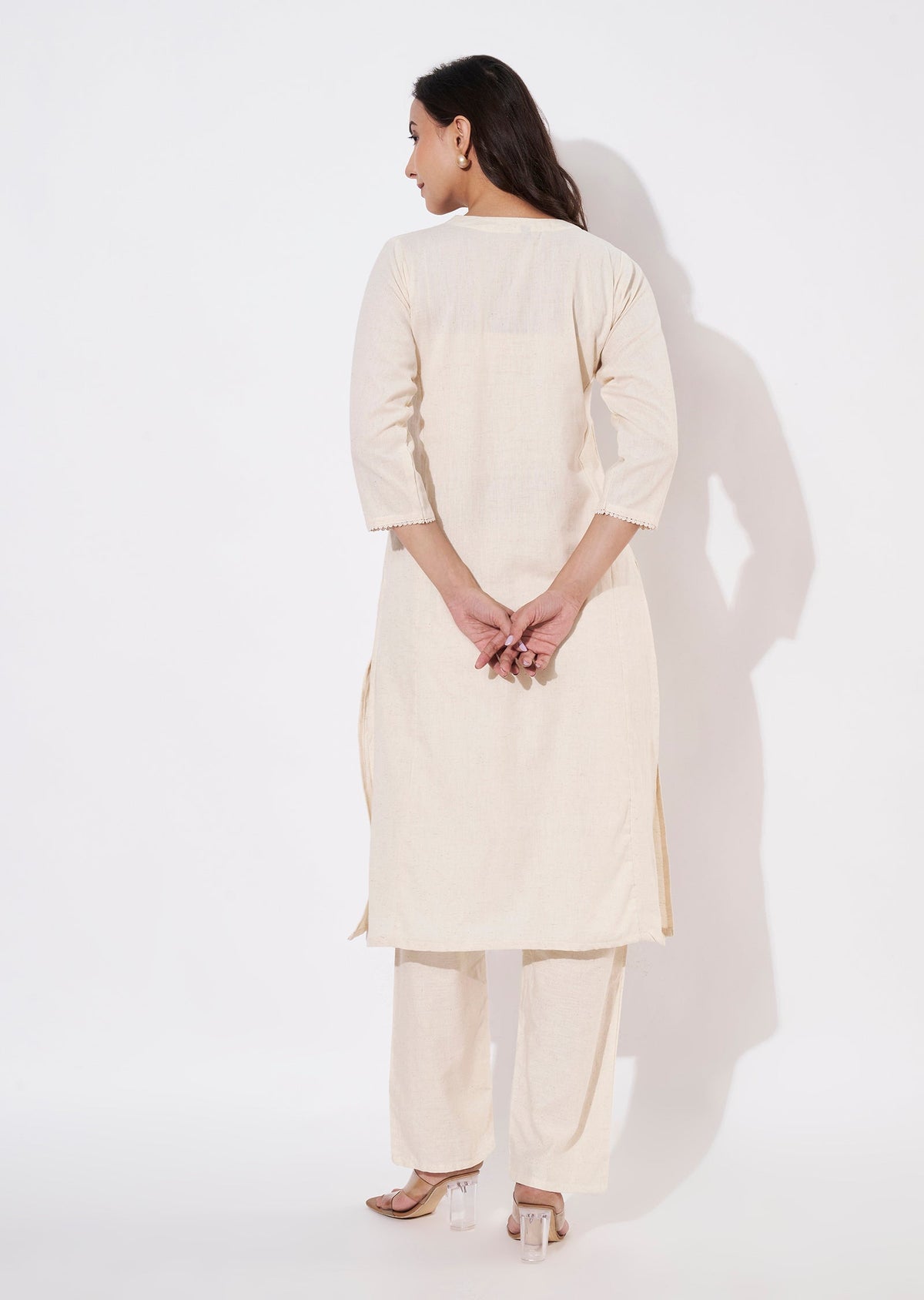 Cream & blue Cotton Kurti set