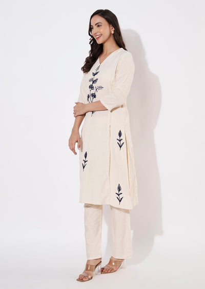 Cream & blue Cotton Kurti set