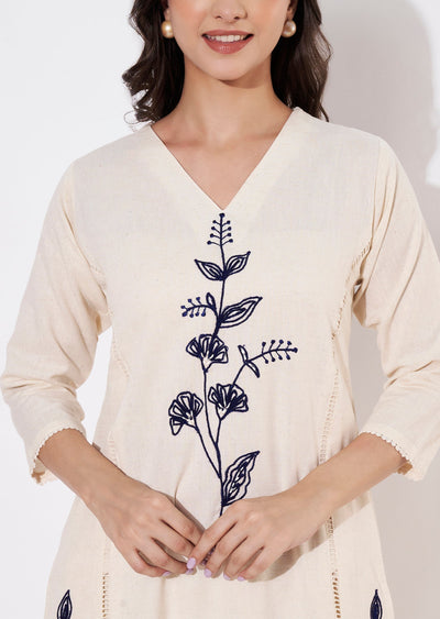 Cream & blue Cotton Kurti set