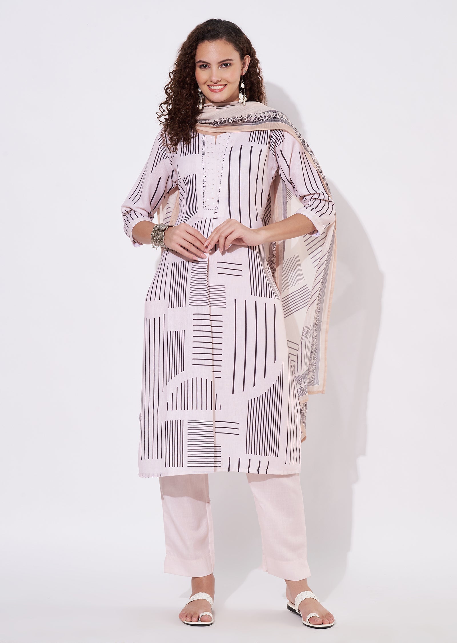 Beige Linen Cotton Straight cut Suit