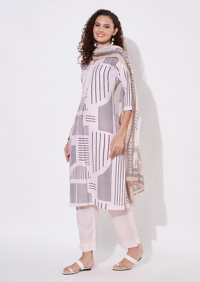 Beige Linen Cotton Straight cut Suit