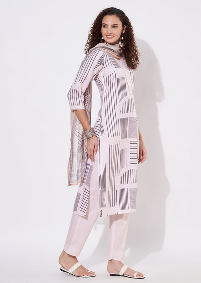 Beige Linen Cotton Straight cut Suit