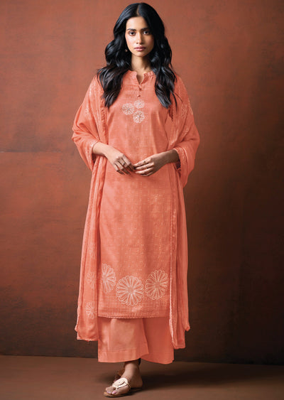 Peach Dola Silk Straight cut Suit