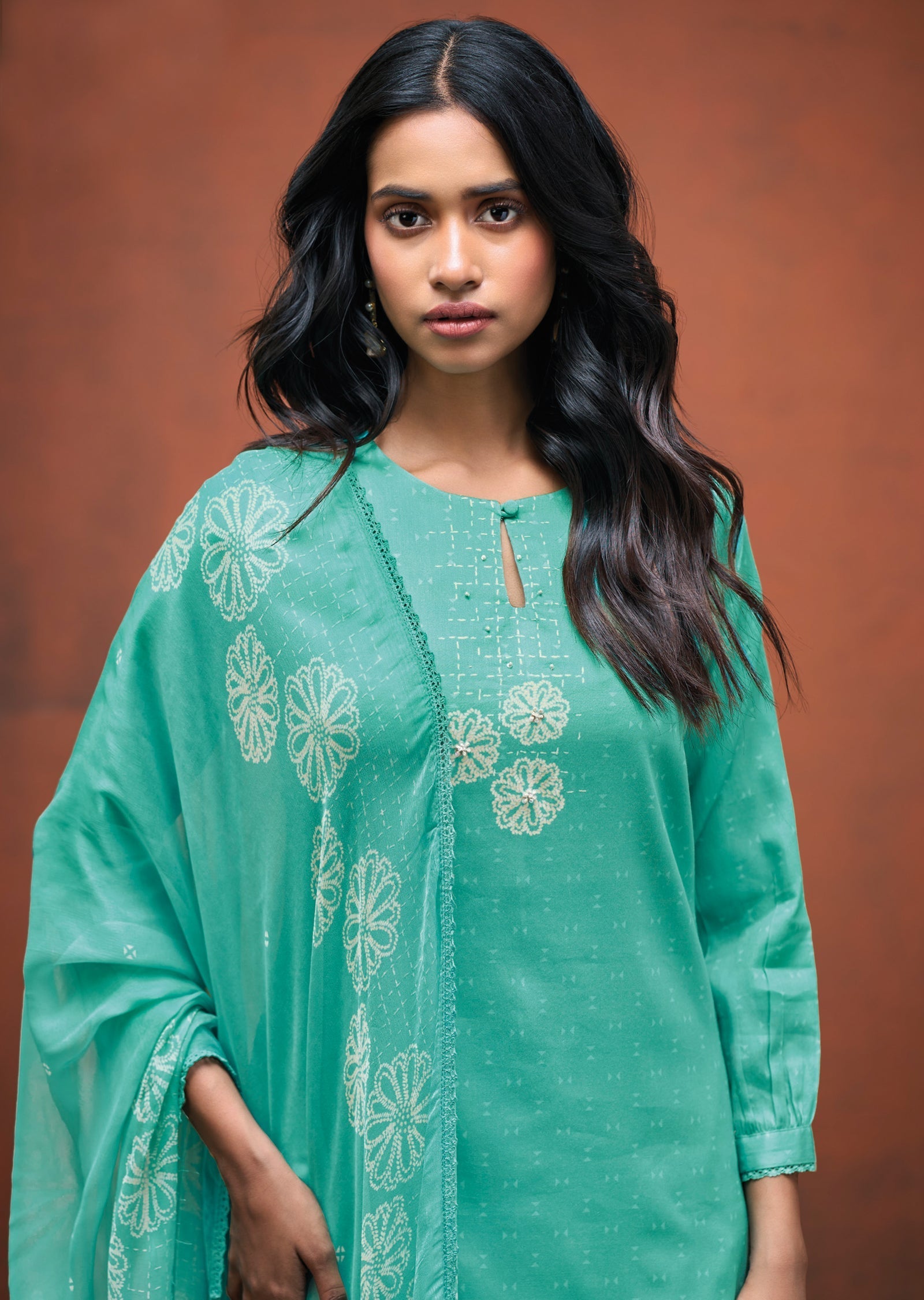 Aqua Dola Silk Straight cut Suit