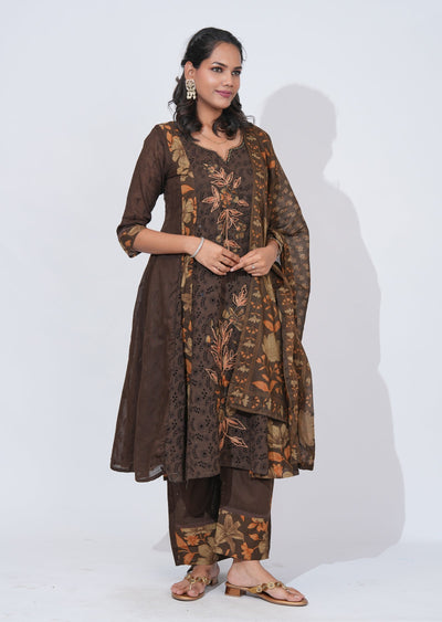 Brown Cotton Anarkali Suit