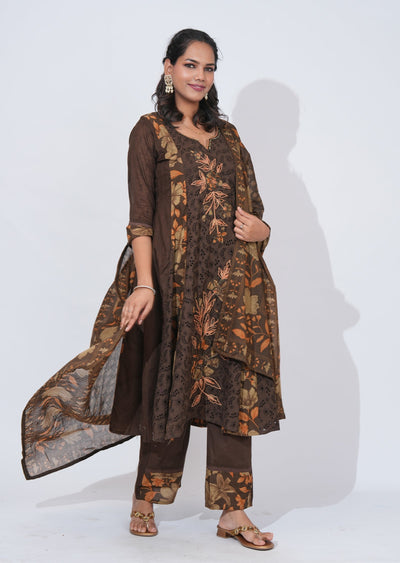 Brown Cotton Anarkali Suit