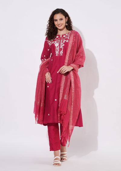 Rani Pink Silk Anarkali Suit