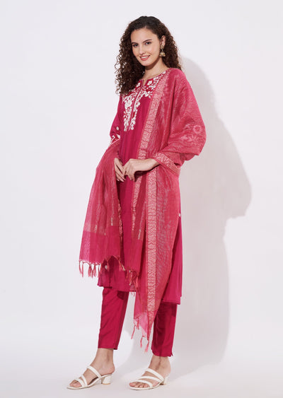 Rani Pink Silk Anarkali Suit