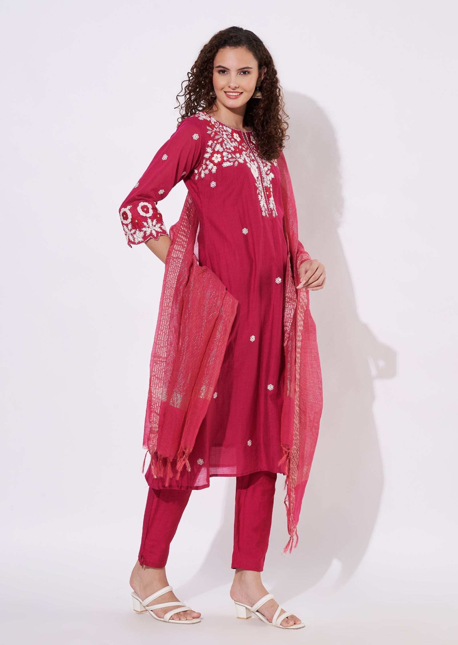 Rani Pink Silk Anarkali Suit