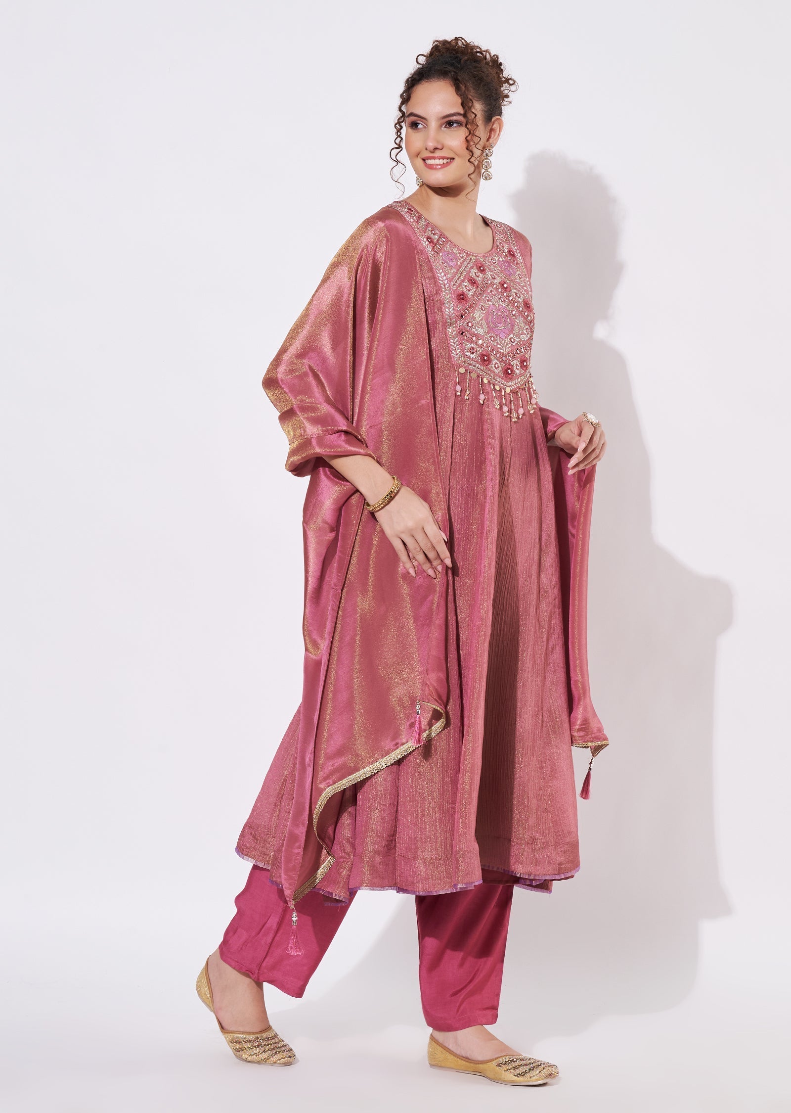 Dark Pink Tissue Anarkali Suit