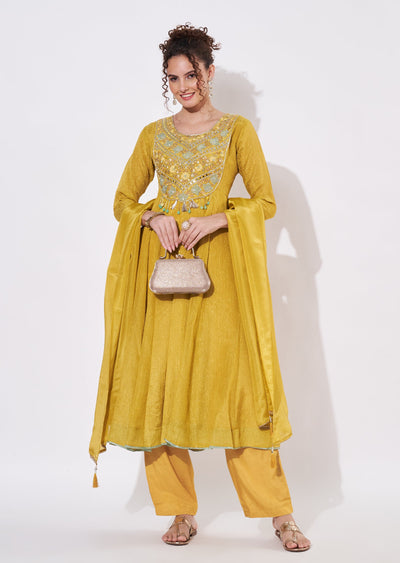 Mustard Tissue Anarkali Suit