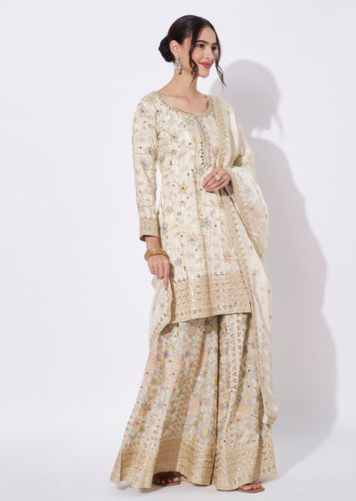 Cream Tissue Sharara Set