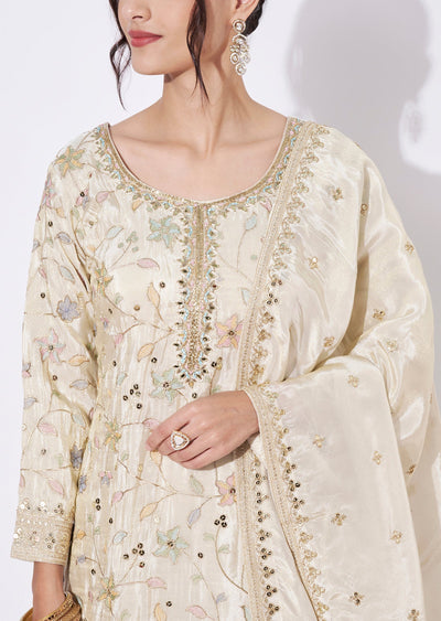 Cream Tissue Sharara Set