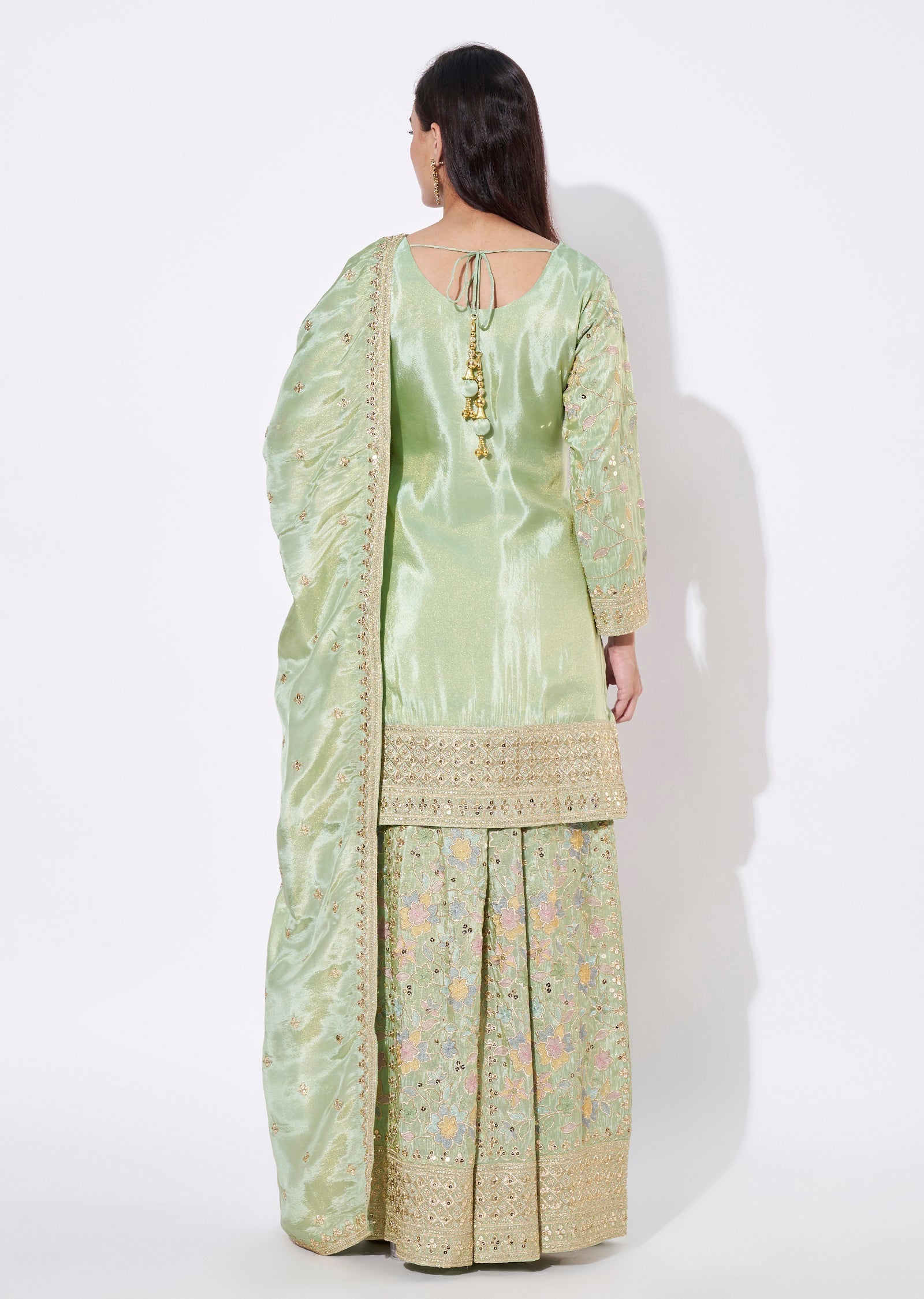 Green Tissue Sharara Set