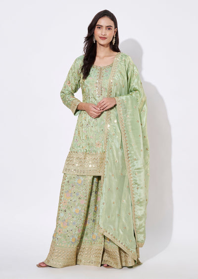 Green Tissue Sharara Set