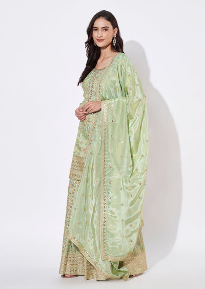 Green Tissue Sharara Set