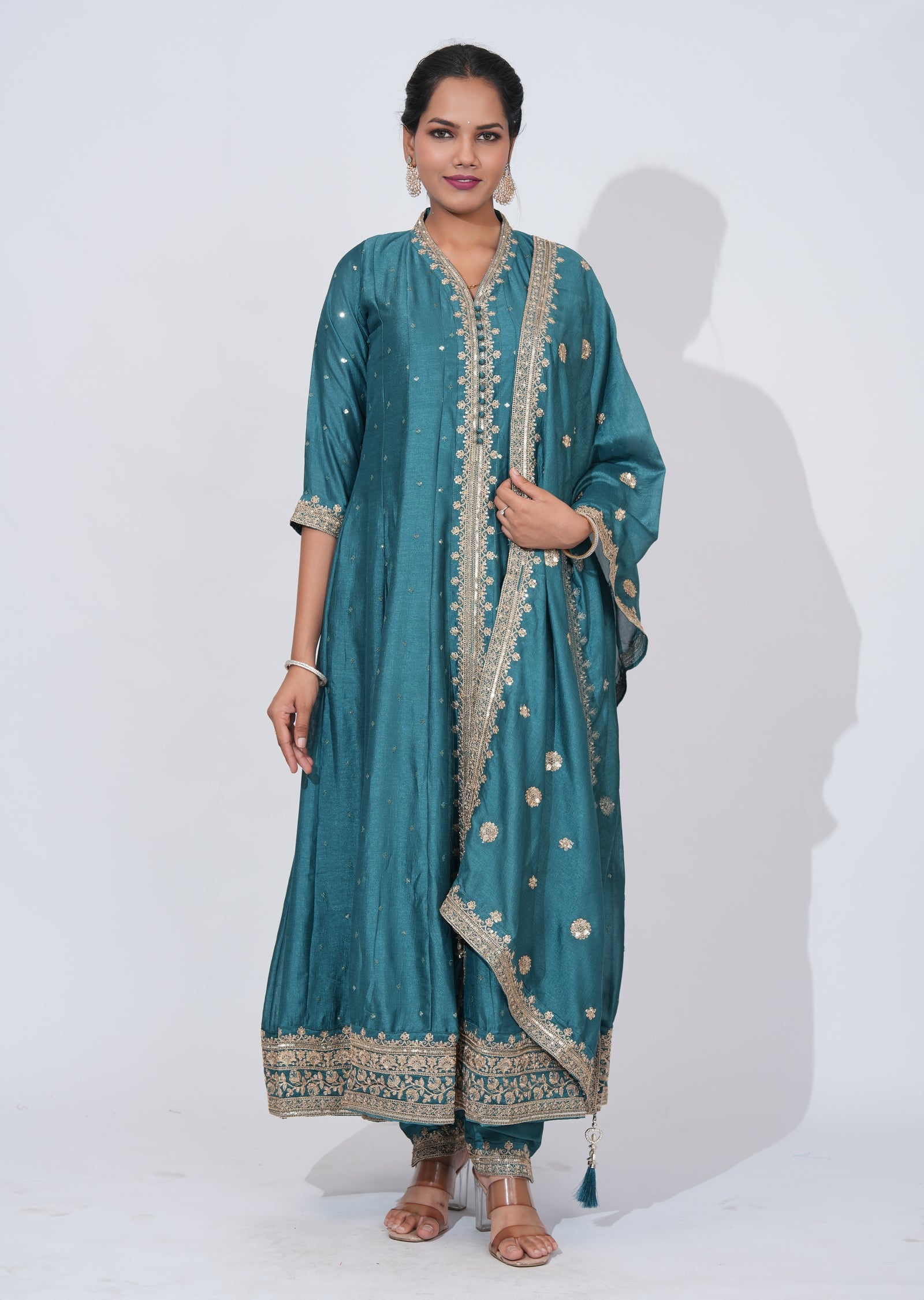 Blue silk Anarkali Suit
