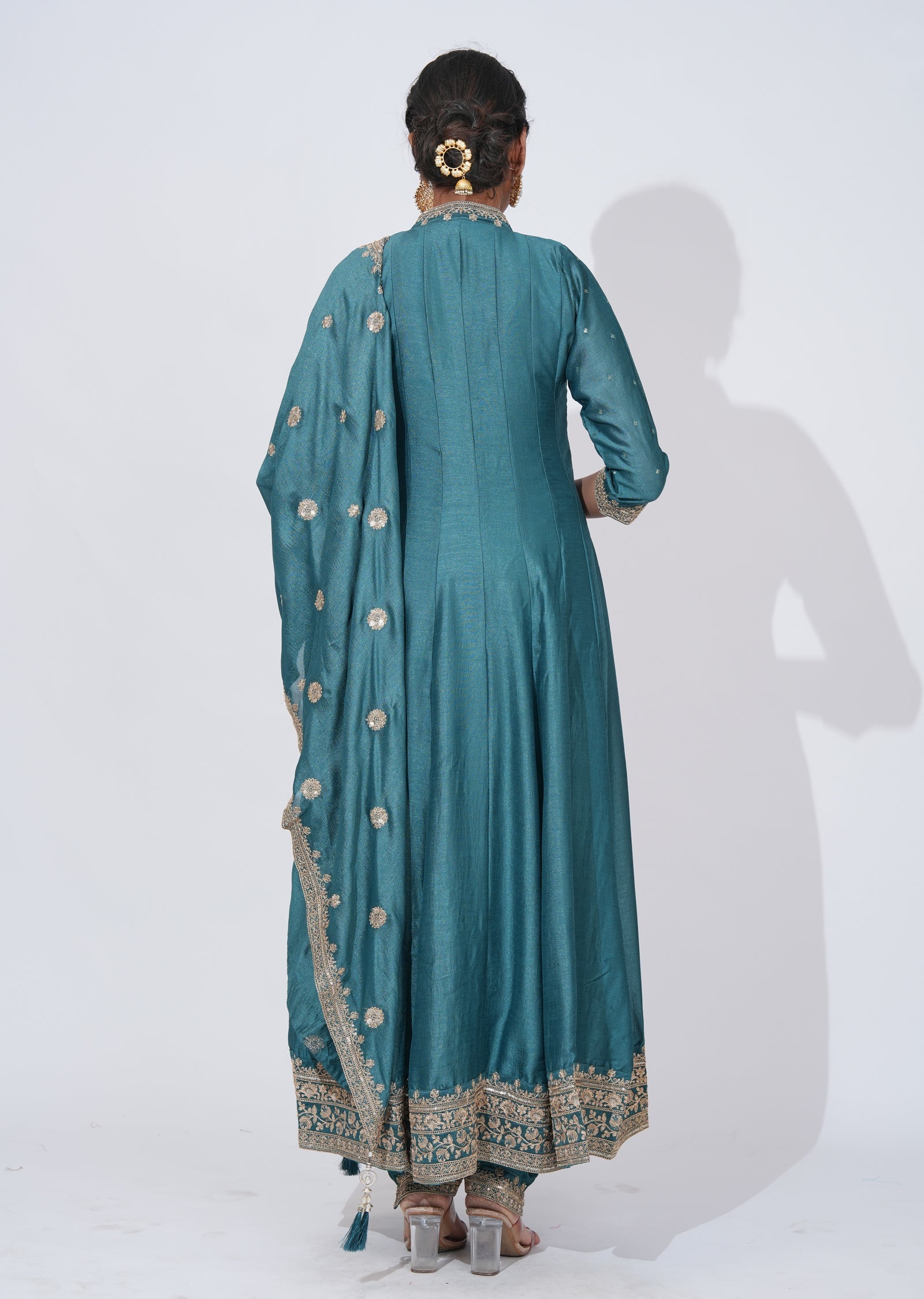 Blue silk Anarkali Suit