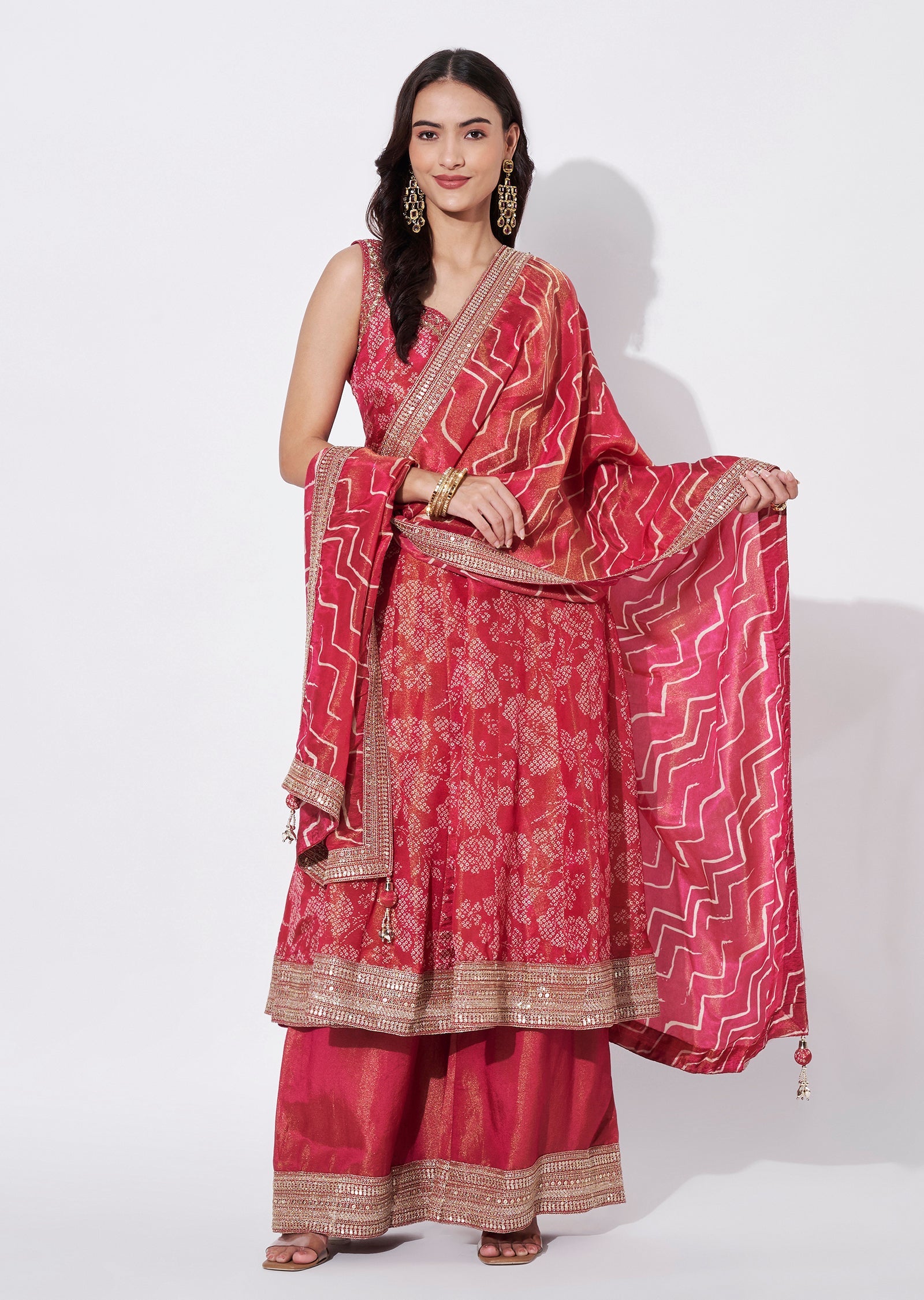 Pink Tissue Anarkali Suit
