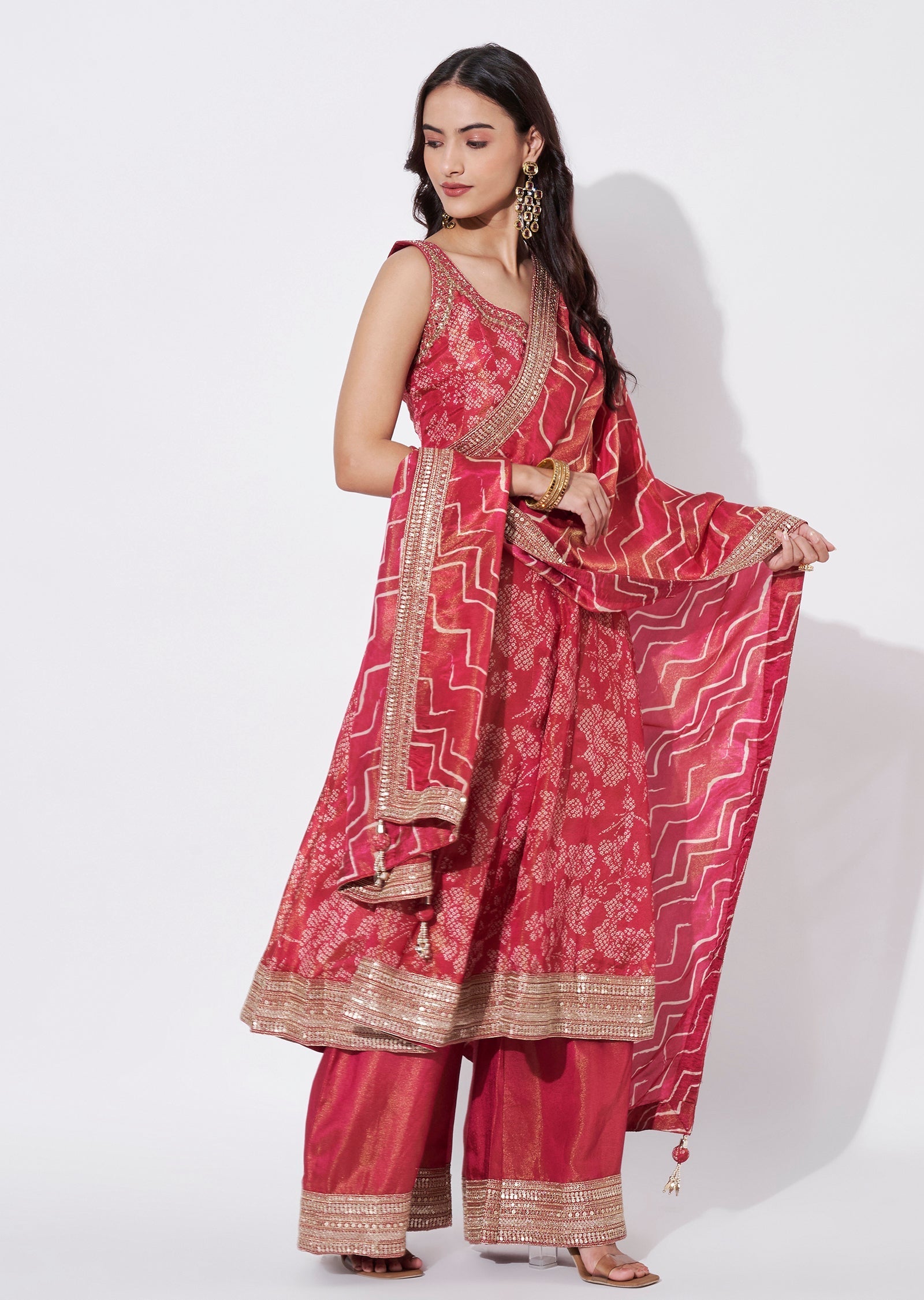 Pink Tissue Anarkali Suit