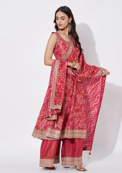 Pink Tissue Anarkali Suit