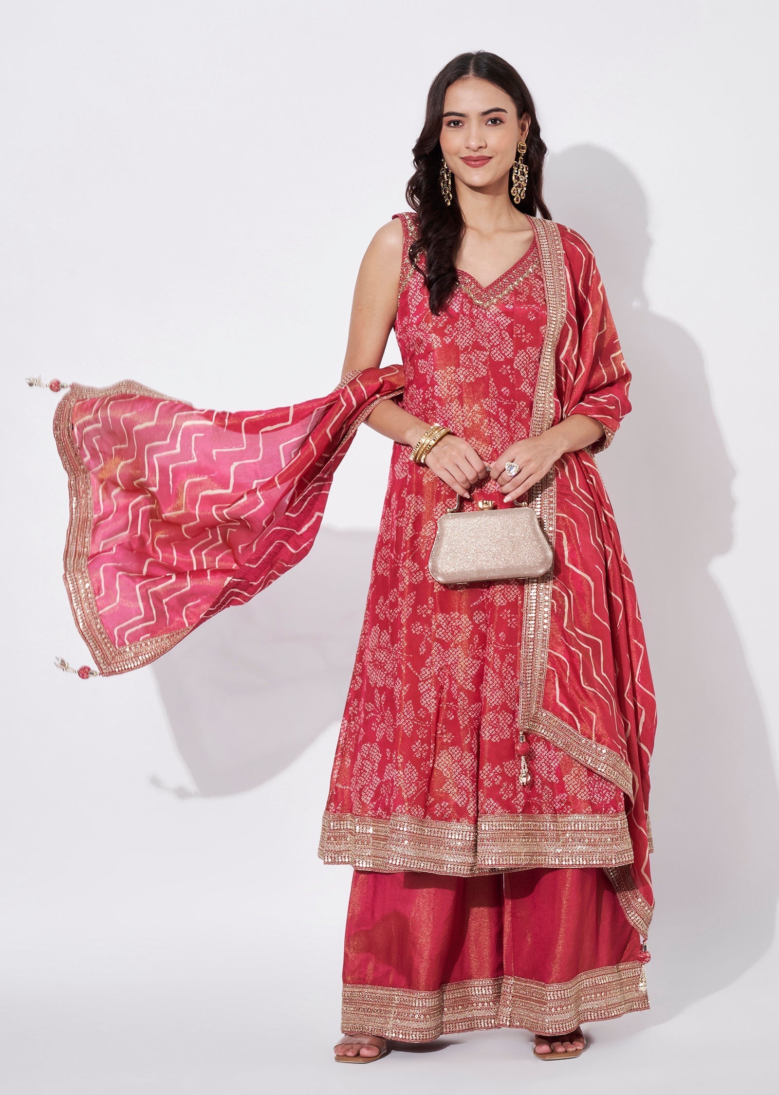 Pink Tissue Anarkali Suit
