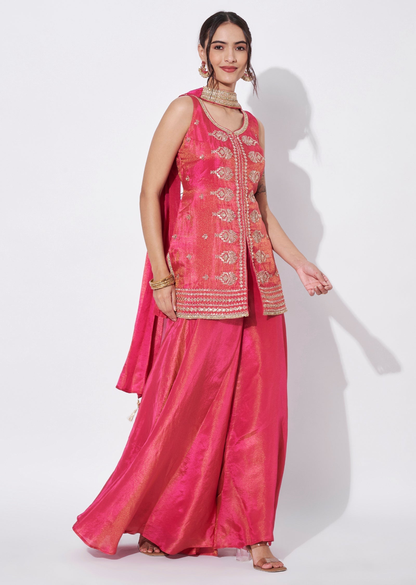 Pink Tissue Sharara Set