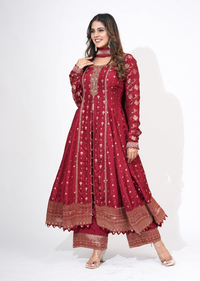 Maroon Silk Anarkali Set