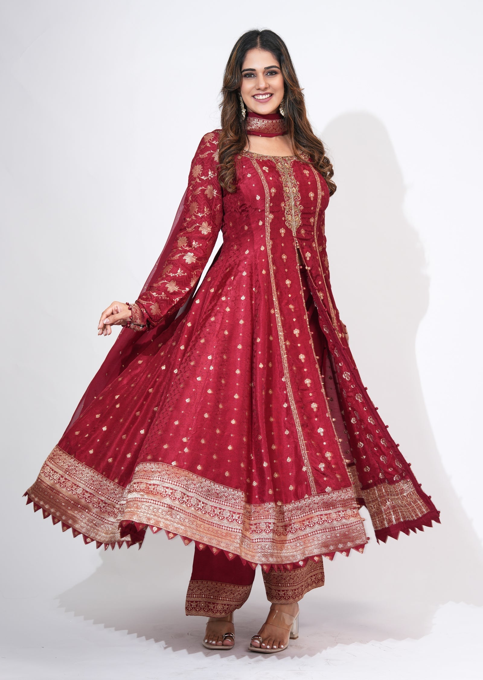 Maroon Silk Anarkali Set