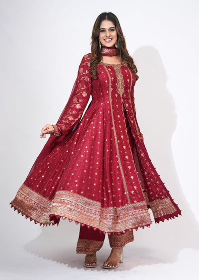 Maroon Silk Anarkali Set