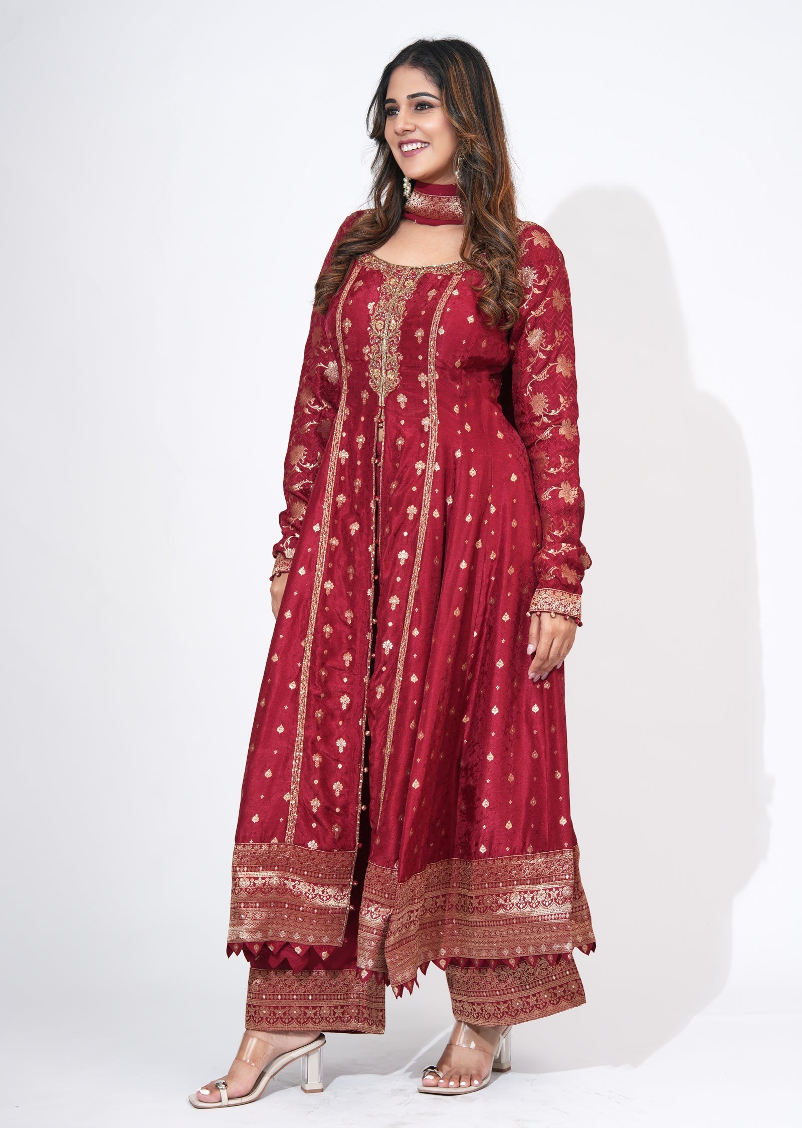 Maroon Silk Anarkali Set