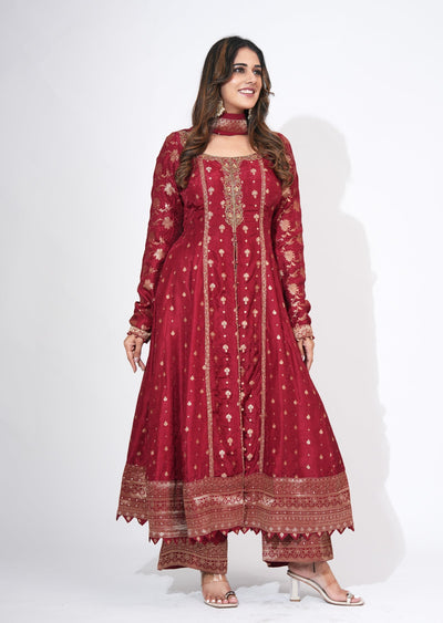 Maroon Silk Anarkali Set