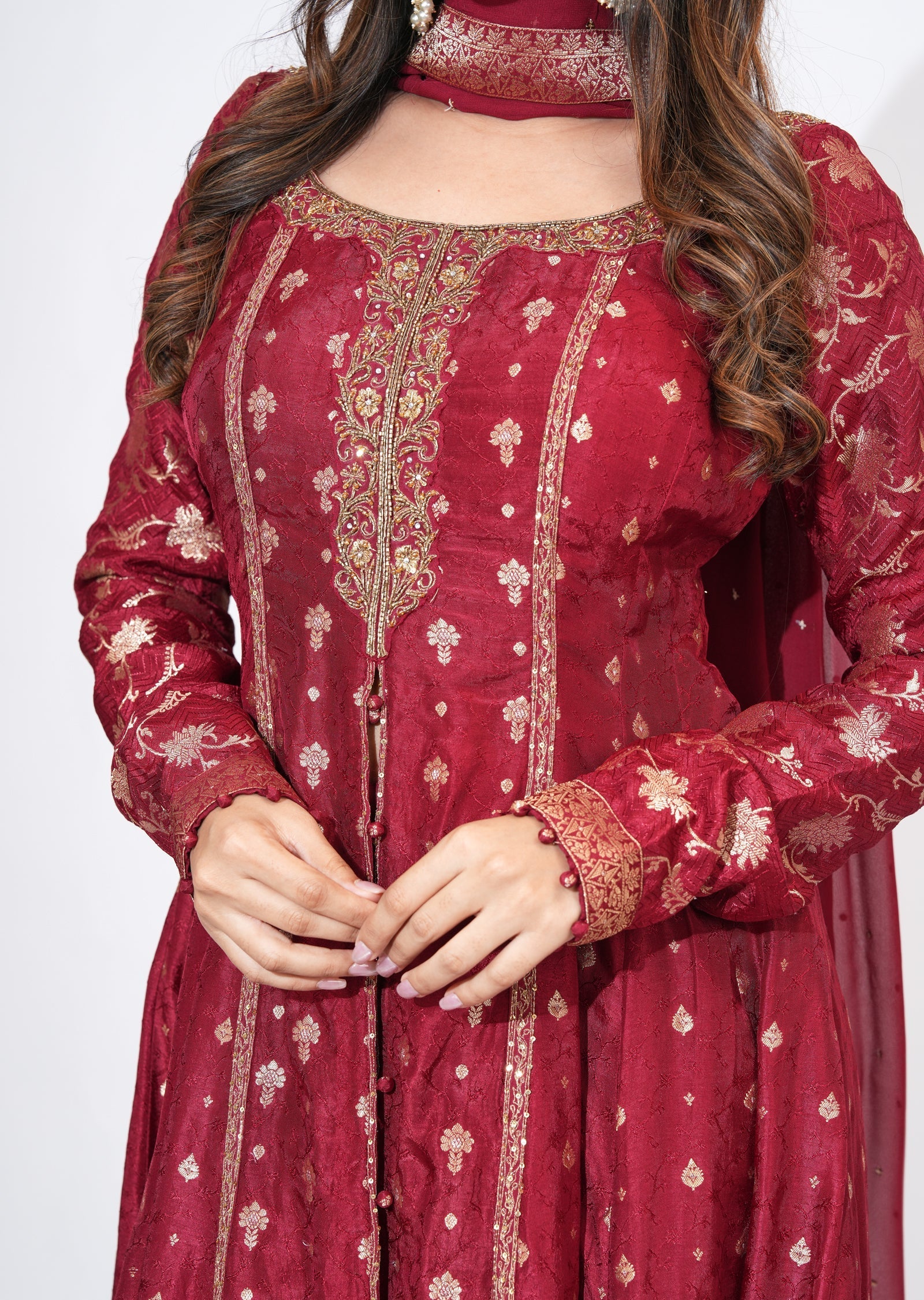Maroon Silk Anarkali Set