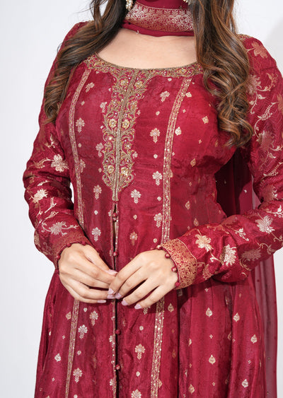 Maroon Silk Anarkali Set