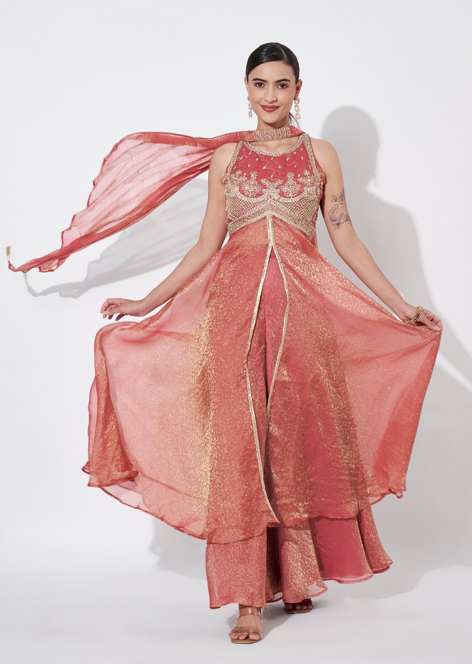 Onion Pink Tissue Anarkali Suit