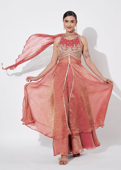 Onion Pink Tissue Anarkali Suit