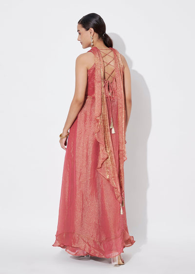 Onion Pink Tissue Anarkali Suit