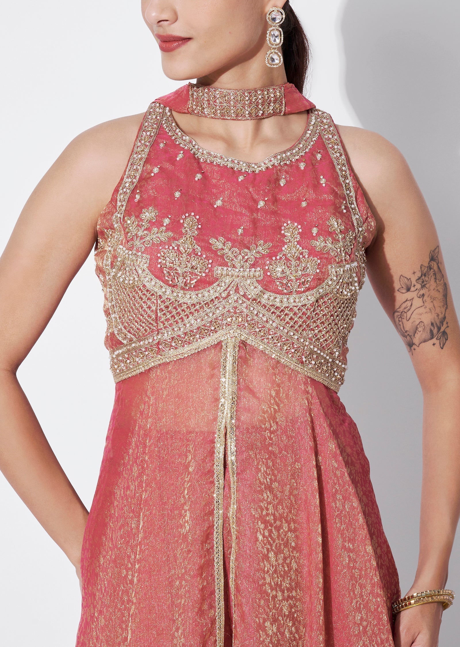 Onion Pink Tissue Anarkali Suit