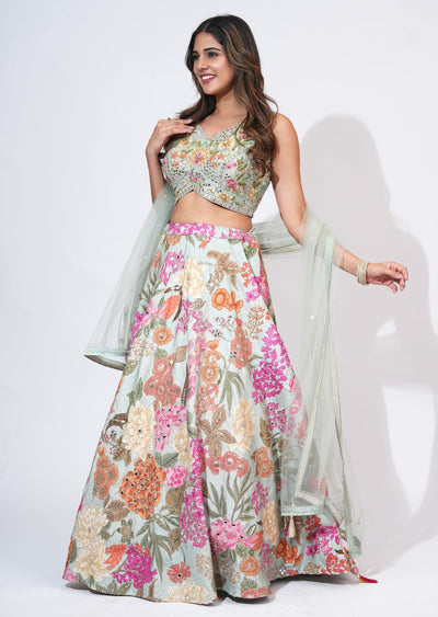 Green Silk Lehenga Set