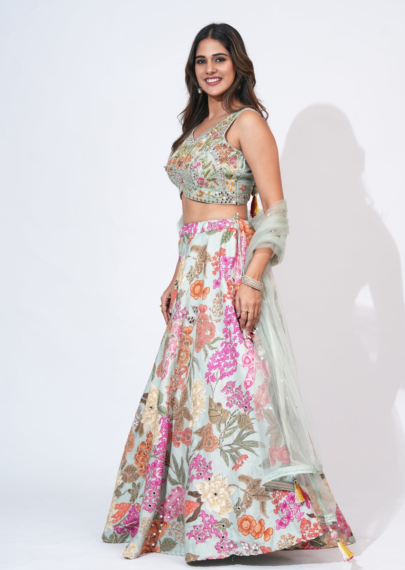Green Silk Lehenga Set