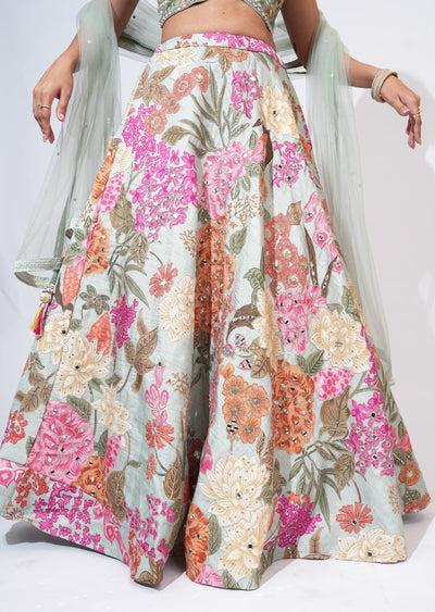 Green Silk Lehenga Set