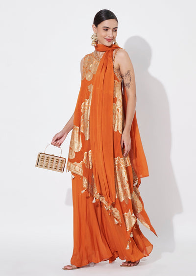 Rust Silk Sharara Set