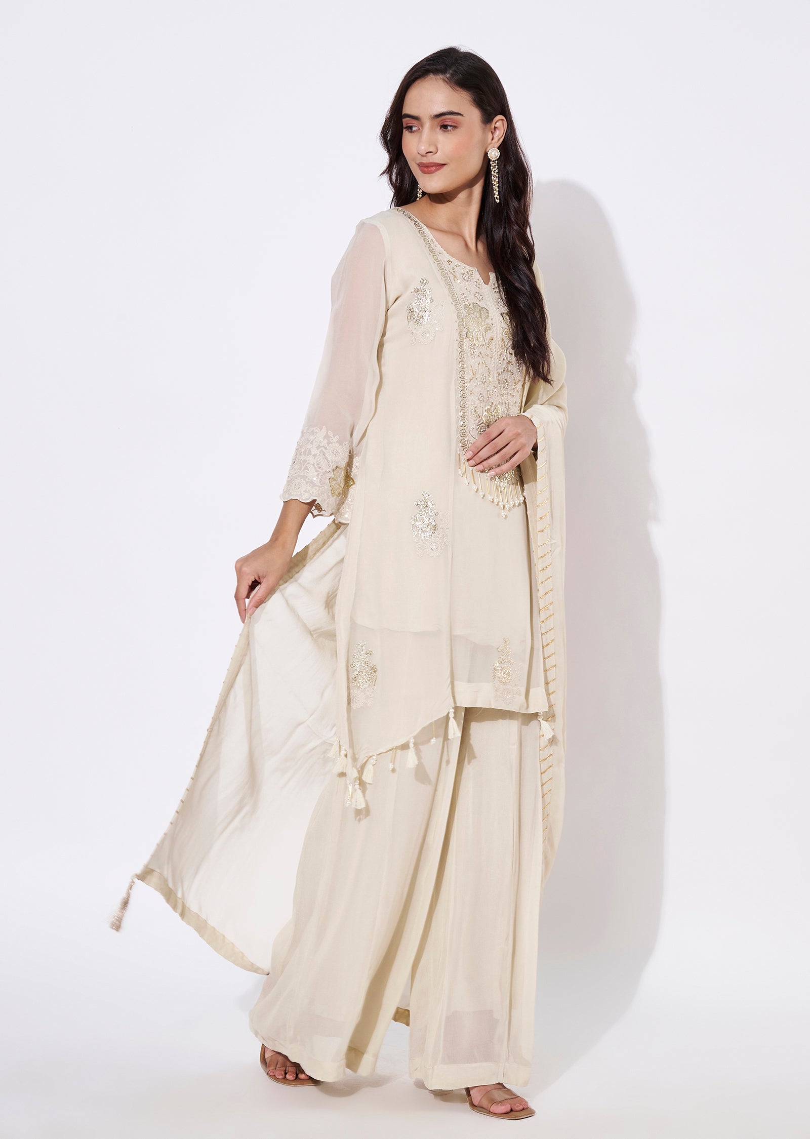 Cream Georgette Sharara Set