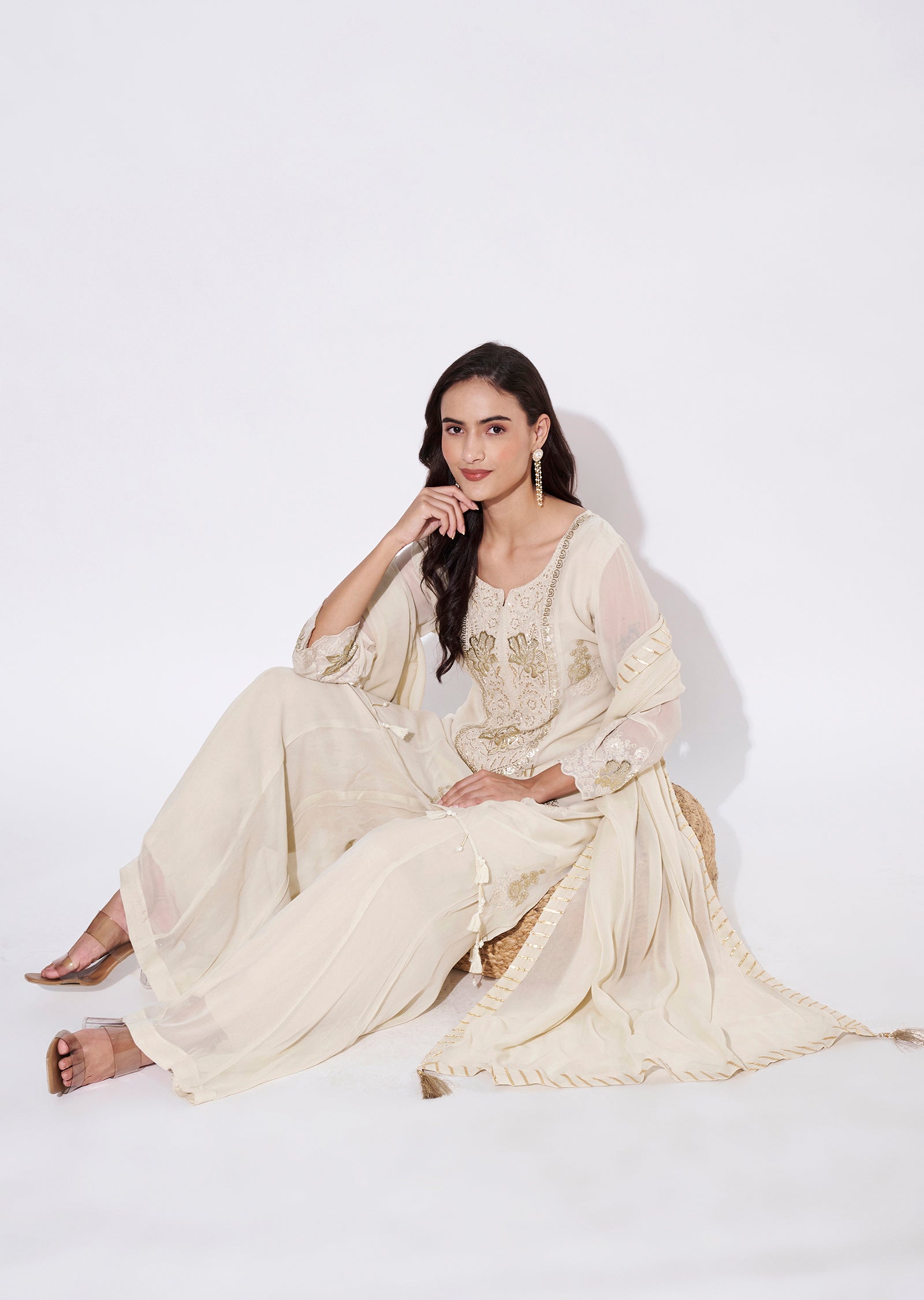 Cream Georgette Sharara Set