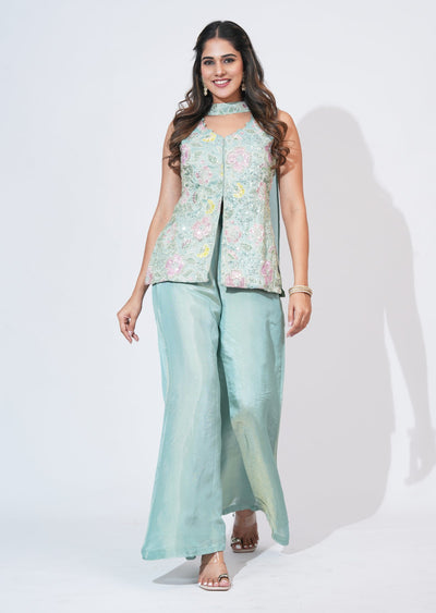 Green Tissue Sharara Set